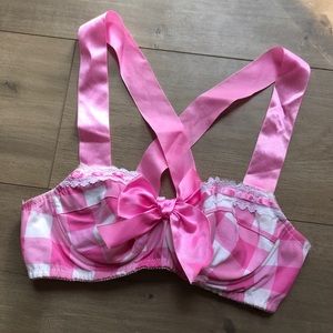 Cottagecore Pastel Pink White Plaid Gingham Bra